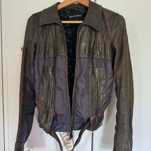 ARMANI Leather Jacket - Grey - Size Small
